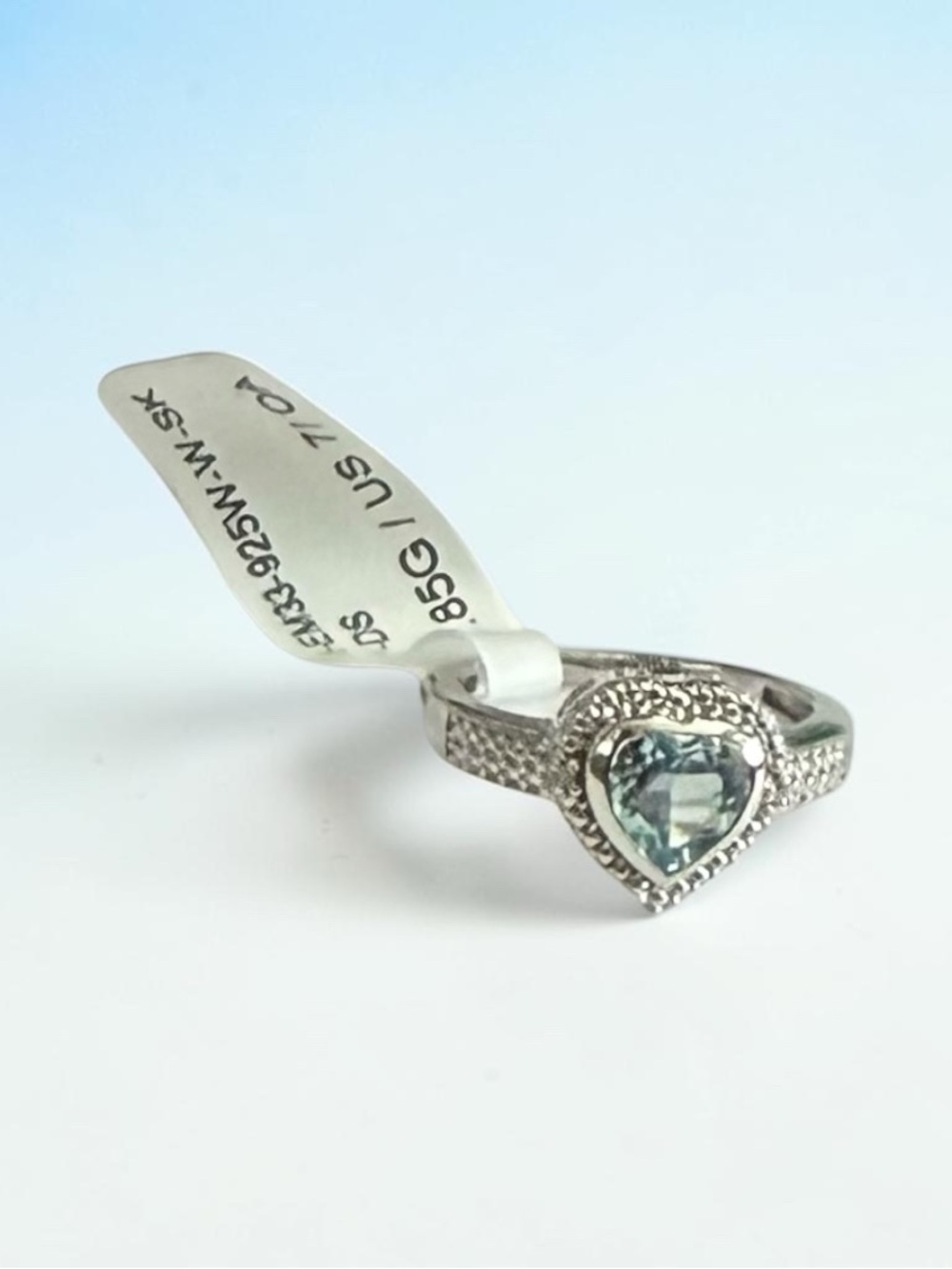 🫶🏻 Sterling Sterling Silver Heart Ring with Light Blue Topaz 1.5 TCW